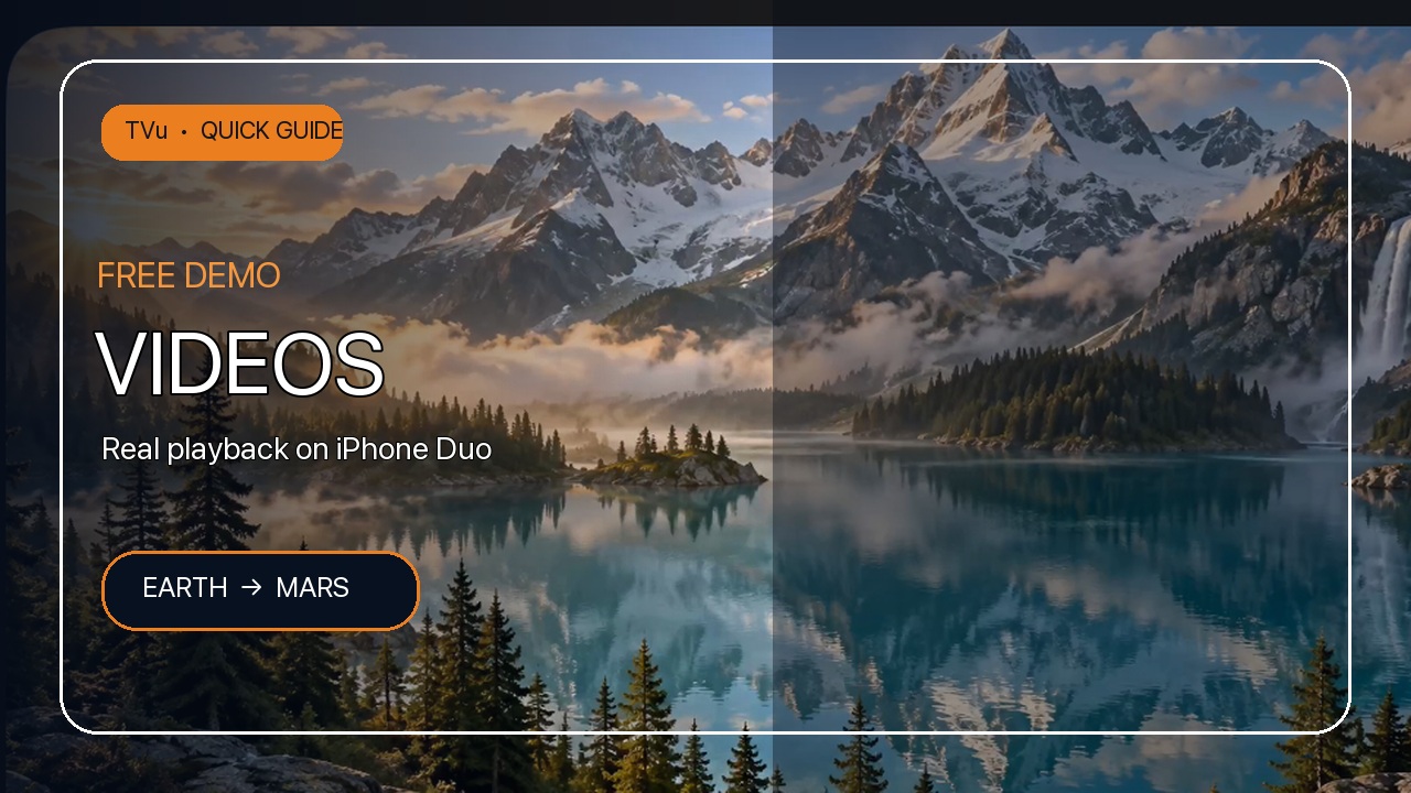TVu Free Demo Videos iPhone quick tour thumbnail with Earth and Mars artwork